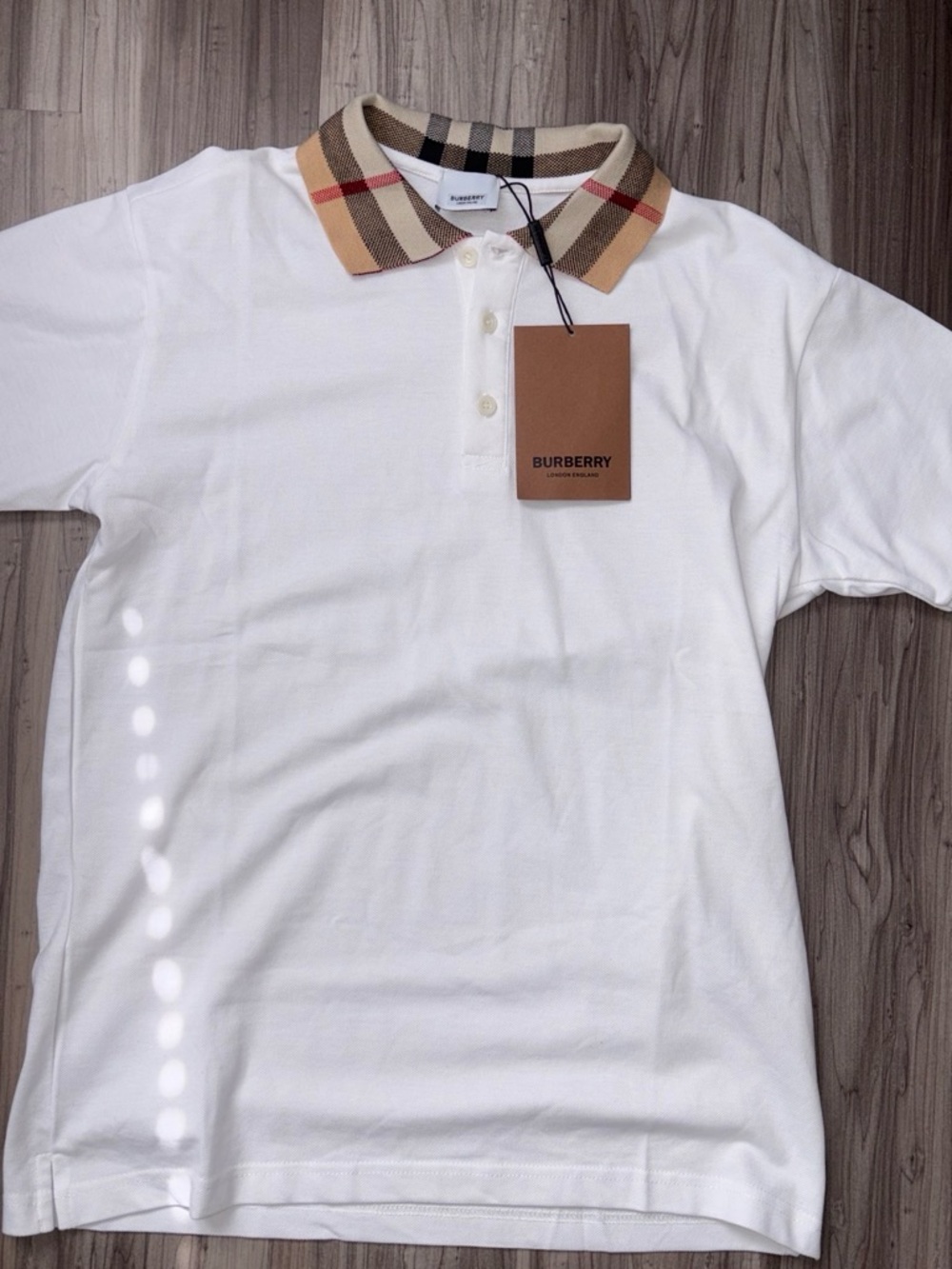 Burberry White Kids Polo with Classic Check Collar